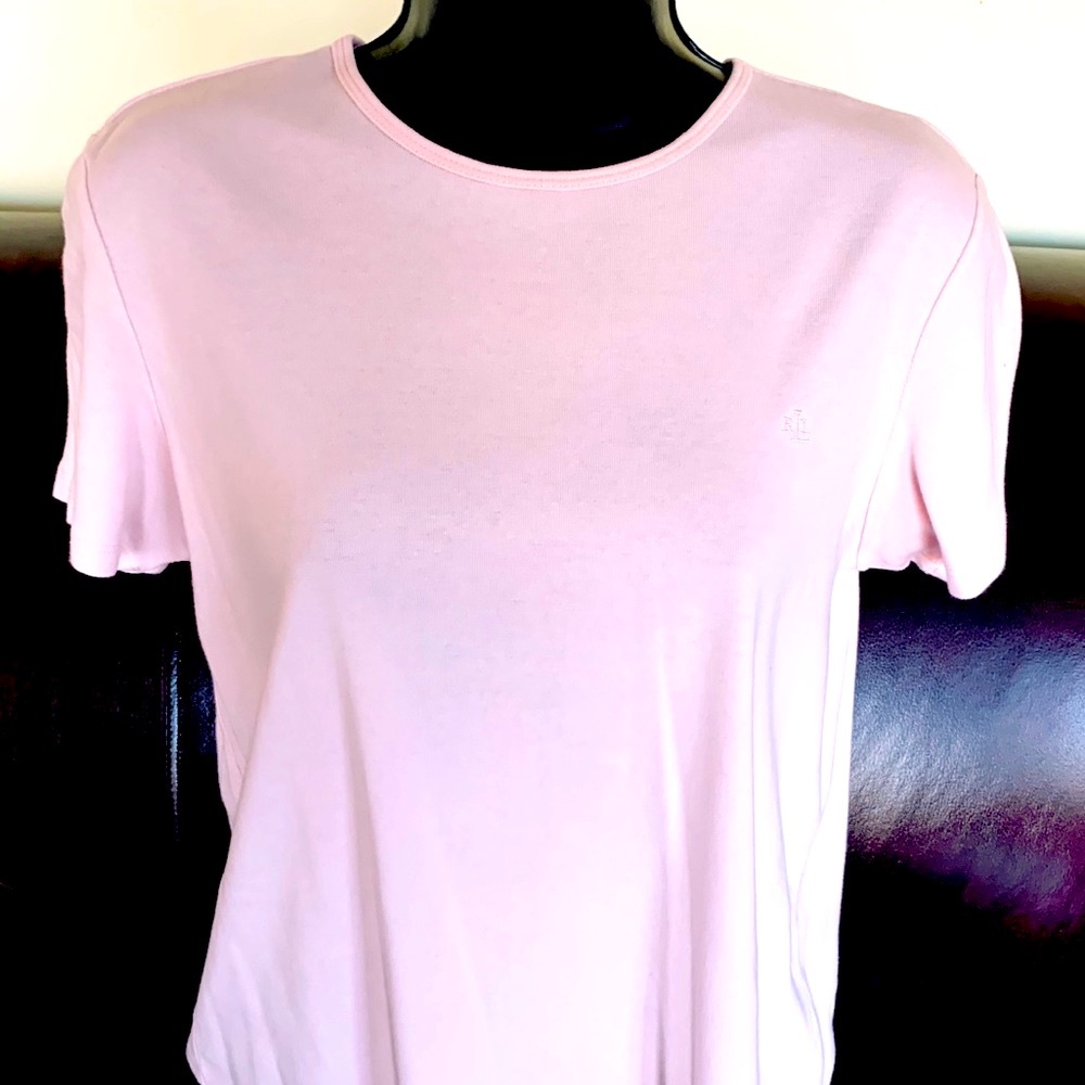 Lauren Ralph Lauren soft pink 100% cotton woman top with logo half sleeve US M